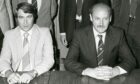 Geoff Brown (left) and Alex Lamond in the Muirton Park boardroom after he took over the club in the 1980s.