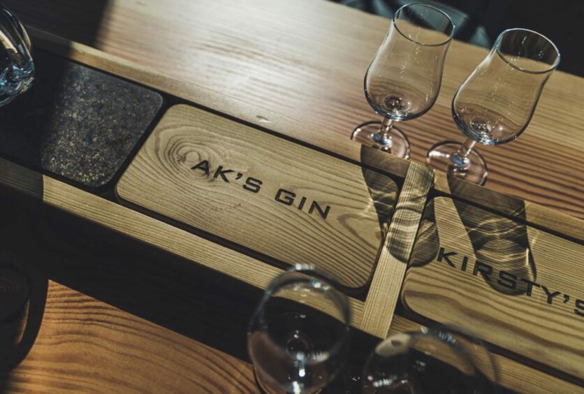 Glasses of gin at Arbikie distillery. Vouchers can be purchased for a distillery tour.