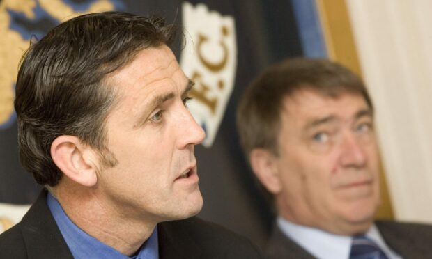 Owen Coyle and Geoff Brown at McDiarmid Park. Image: SNS.