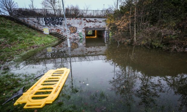 The flooded underpass at the A90 Forfar Road