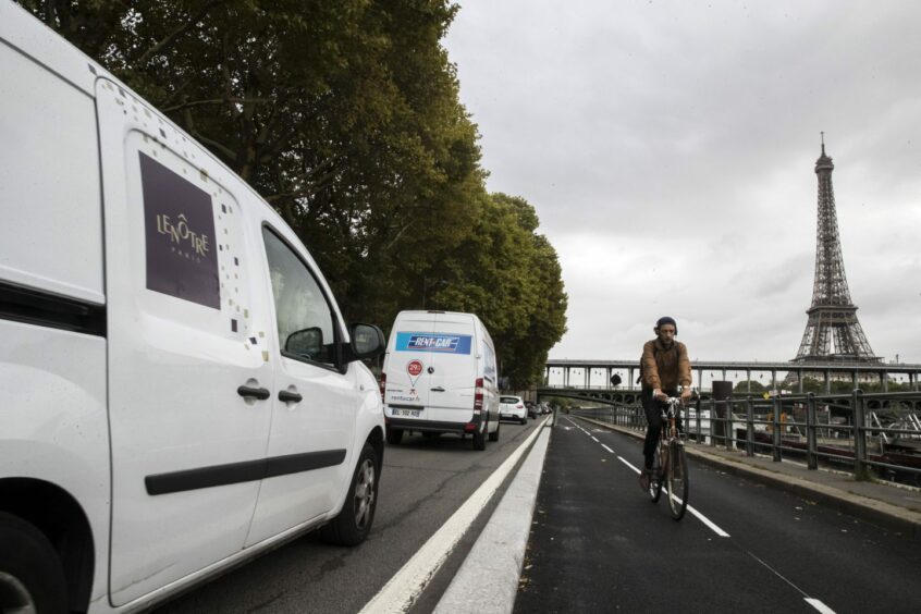 A cycle lane beside the Seine in Paris. 