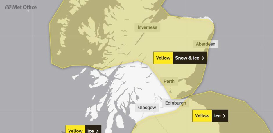 ice snow warning Tayside Fife