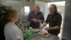 Si King and Dave Myers pay Amy Elles of The Harboue Cafe in Elie a visit. Image: South Shore Productions/BBC