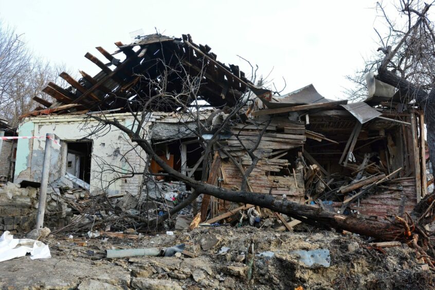A destroyed house in Kyiv.