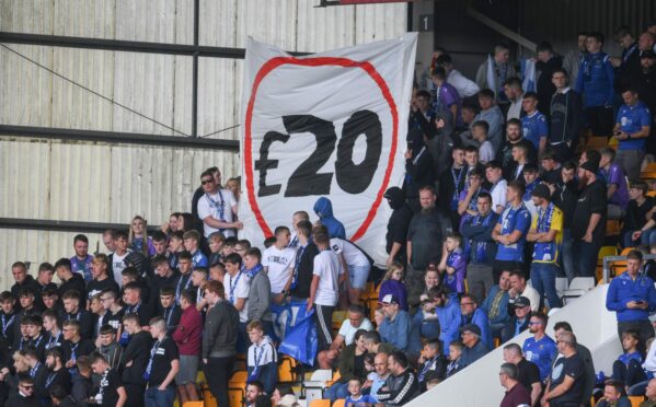 St Johnstone fans display a banner indicating their preference for £20 tickets. Image: SNS