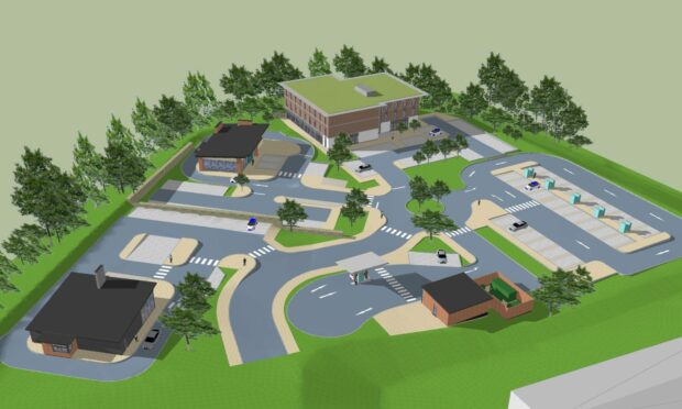 Plans for £6m Perth business park near Broxden roundabout featuring Scotland's largest electric and hydrogen car charging station. Image: West Coast Estates.