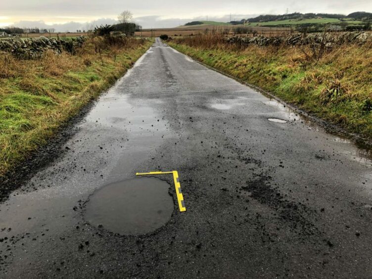 Another pothole on the stretch from Brechin to Forfar. Image: Mark Hooghiemstra.