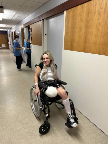 Chantelle at Aberdeen Woodend Hospital after having her leg amputated