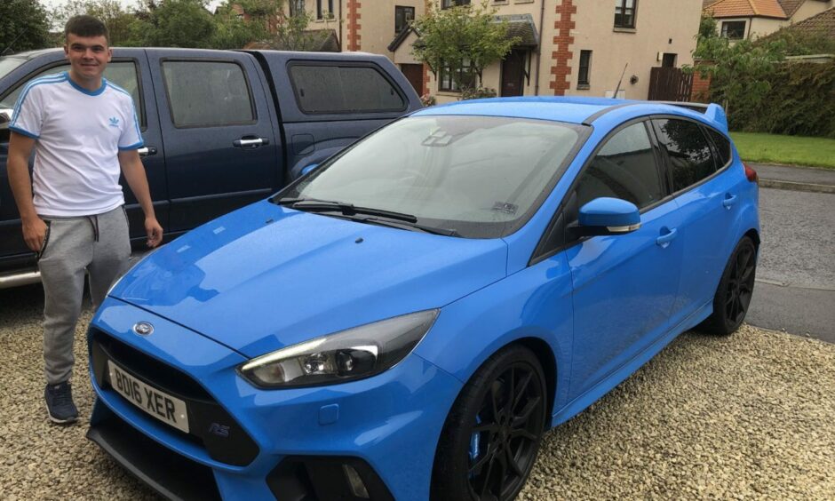 Matthew Knight and his stolen Ford Focus RS. Crail, Fife.