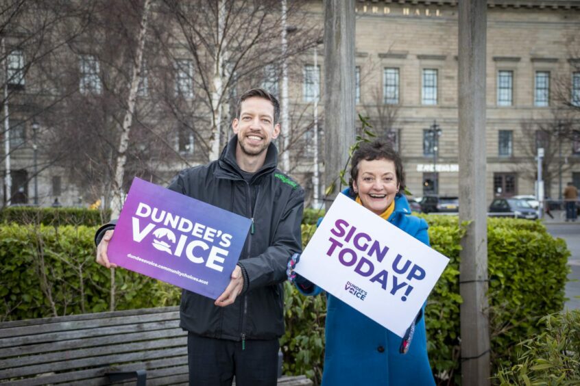 Councillor John Alexander and Councillor Heather Anderson at the launch of Dundee's Voice.