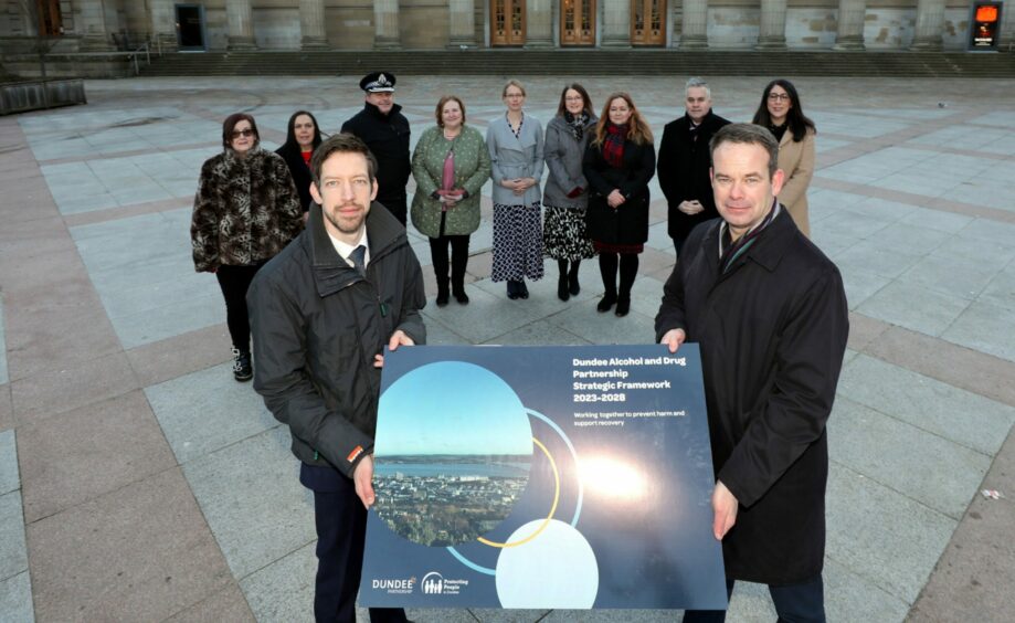 Dundee City Council leader John Alexander and Alcohol Drug and Alcohol Partnership independent chair John Wylie at the launch the five-point plan to tackle drugs deaths. 