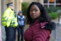 Sheku Bayoh's sister Kadi Johnson arrives at Capital House in Edinburgh for the public inquiry into his death. Image: Andrew Milligan/PA Wire.