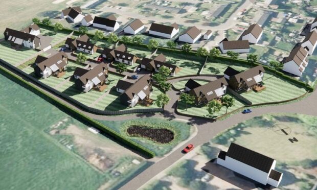 An aerial design image of the planned Inverkeilor homes. Image: Voigt Architects/Angus Council.