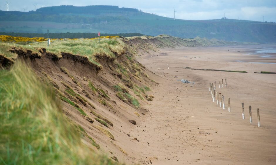 Coastal erosion at Montrose seafront.