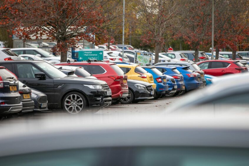 full car park at Ninewells Hospital.