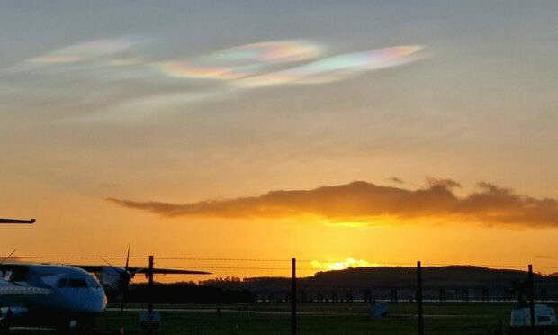 The nacreous clouds above Dundee airport. Image: Tracy Morrill/Instagram