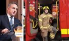Scottish Lib Dem leader Alex Cole Hamilton and Fife firefighter Barry Martin. Image: PA/SFRS.