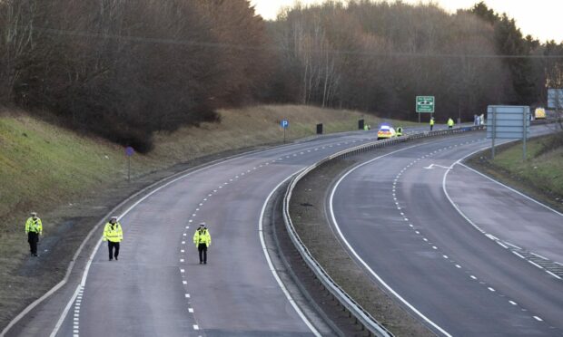 Police officers closed the road. Image: Graeme Hart/Perthshire Picture Agency