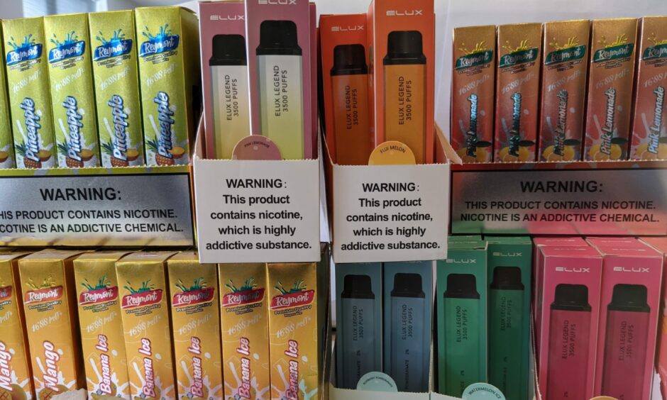 Disposable vapes are available in bright colours