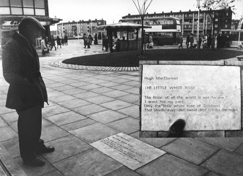 Image shows poetry slabs similar to the ones now missing in Glenrothes.