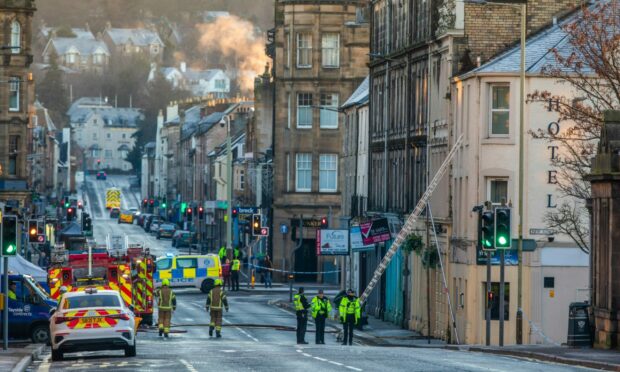 Emergency services outside the New County Hotel. Image: Steve MacDougall/DC Thomson.