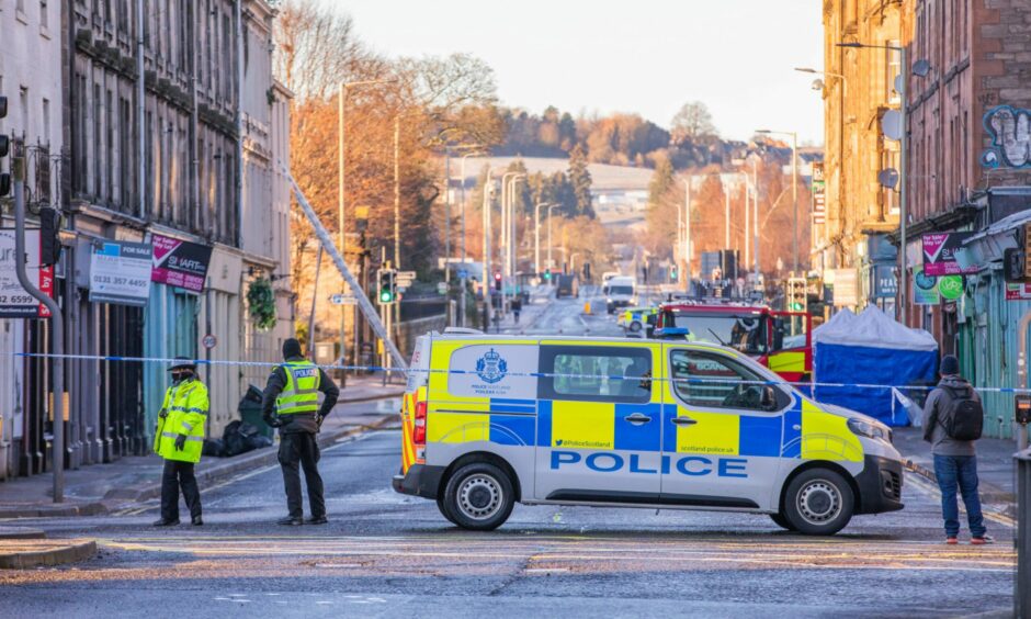 Police block County Place after the fatal fire at the New County Hotel. Image: Steve MacDougall/DC Thomson