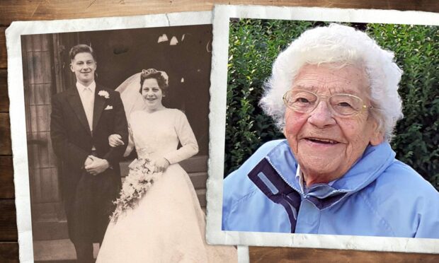Sheila and Ian Noble on their wedding day and Sheila in later life.