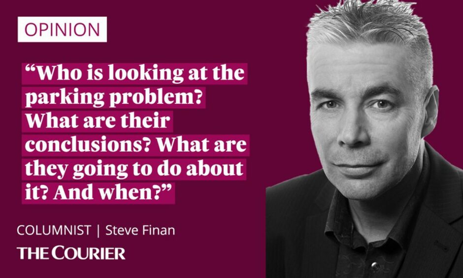 The writer Steve Finan next to a quote: "Who is looking at the parking problem? What are their conclusions? What are they going to do about it? And when?"