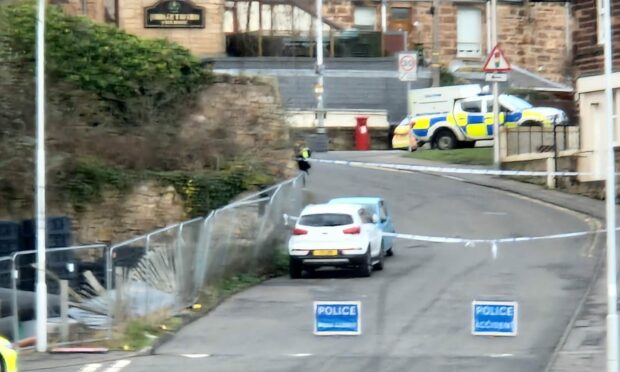 Police Scotland have sealed off Kirkton Road in Burntisland. Image: Supplied.