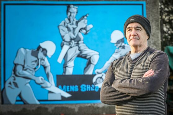 Forfar Men's Shed chairman Brian Douglas outside the Orchardbank workshop. Image: Mhairi Edwards/DC Thomson.