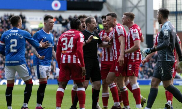 The St Johnstone players were furious that Ryan Jack wasn't sent off. Image: SNS.