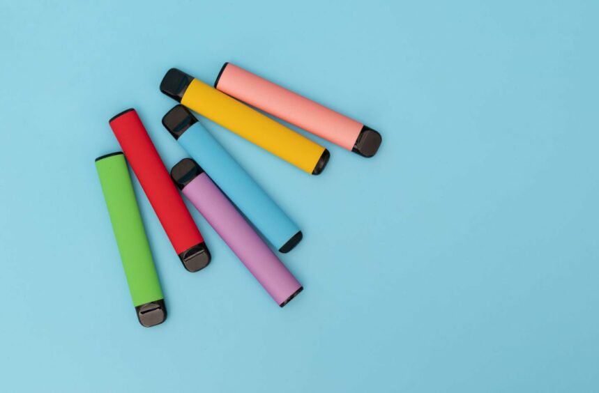Brightly coloured disposable vapes.