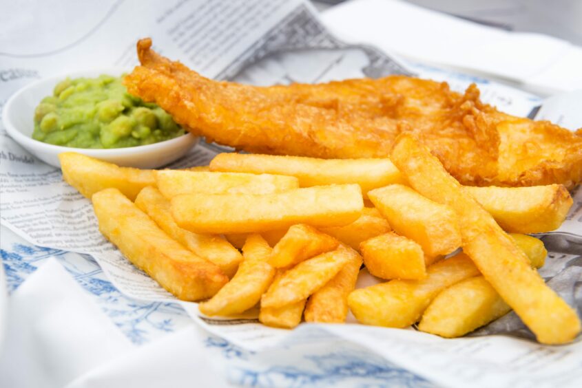 Dish of fish and chips.
