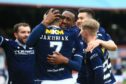 Robinson and Jakubiak celebrate against Cove Rangers. Image: SNS.