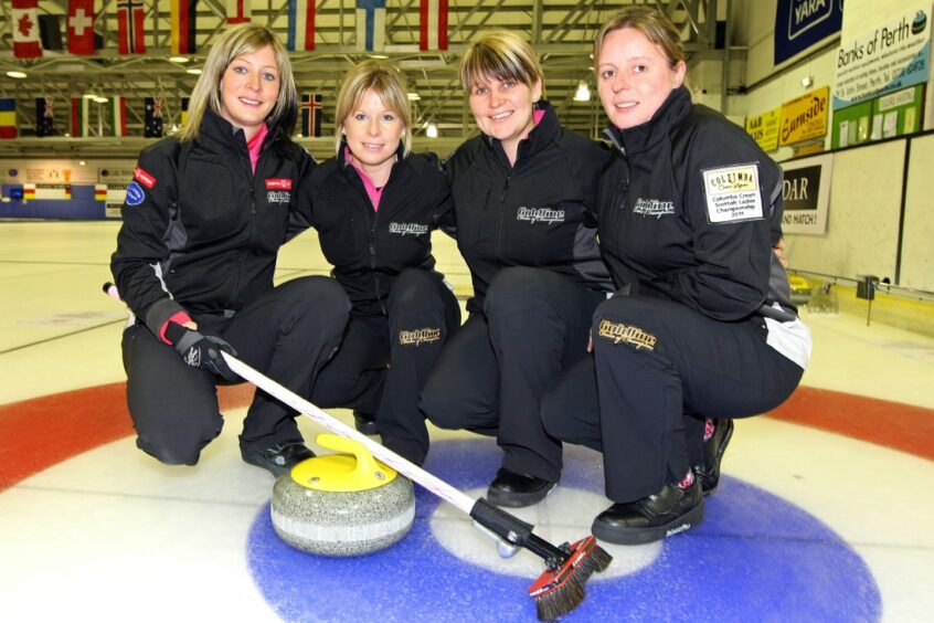 Kelly Schafer (second left) competing in the Scottish Championships alongside Eve Muirhead (left) over a decade ago. Image: DCT.