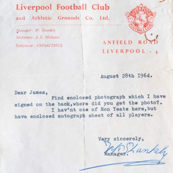 Jim's letter from Liverpool boss Shankly in August 1964
