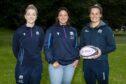 Gemma Fay, SCottish Rugby's Head of Women and Girls Strategy, with Scotland captain Rachel Malcolm (r) and referee Hollie Davidson (l).