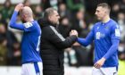 Celtic manager Ange Postecoglou shakes hands with St Johnstone's Alex Mitchell at full-time. Image: SNS.