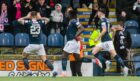 Rovers celebrate Isma Goncalves' goal to make it 3-1 versus Motherwell. Image: SNS.