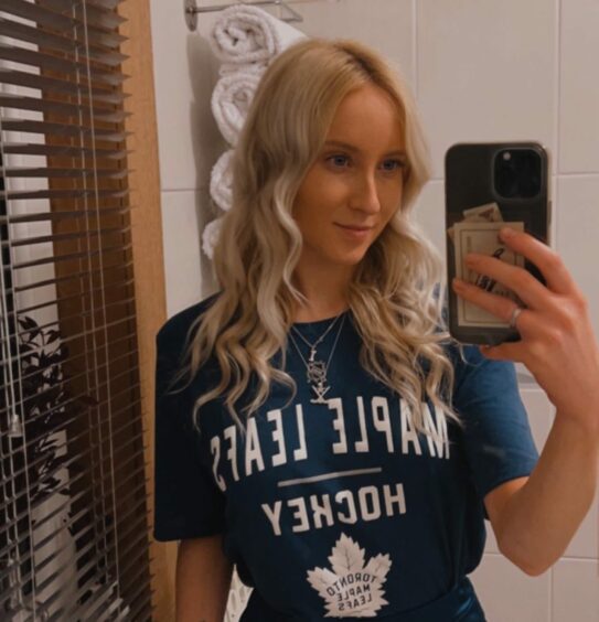 Victoria Stewart in a Toronto Maple Leafs T-shirt. Image: Victoria Stewart.