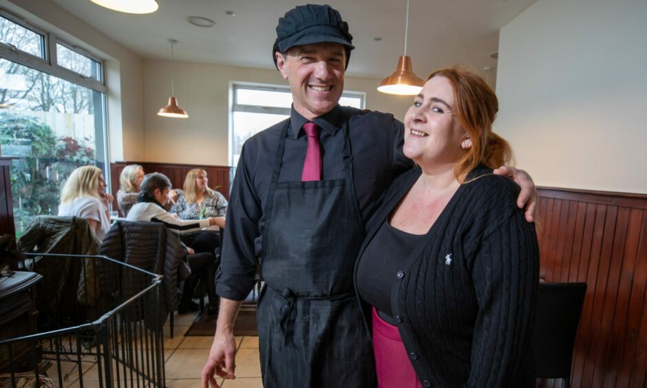 Sandro and staff member Pauline Mitchell bring a piece of Italy to Forfar.