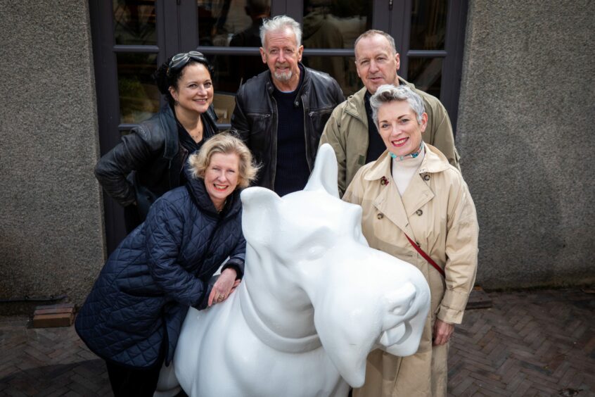 Pictured (l to r) - Annie Long (fundraising manager Maggie's Dundee), Rio Moore (creative director), artists - David and Robert Mach and Louise Fraser, Fraser Gallery.