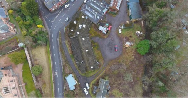 An aerial view of the sawmill site in Alyth. Image: supplied/Alyth Development Trust.