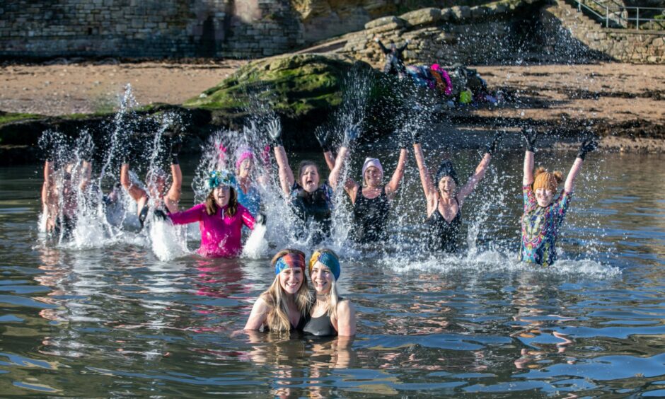 The group enjoys cold water swimming in Fife