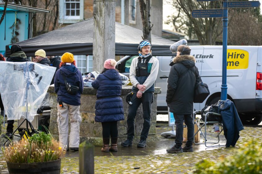 The Culross film crew in action in the village