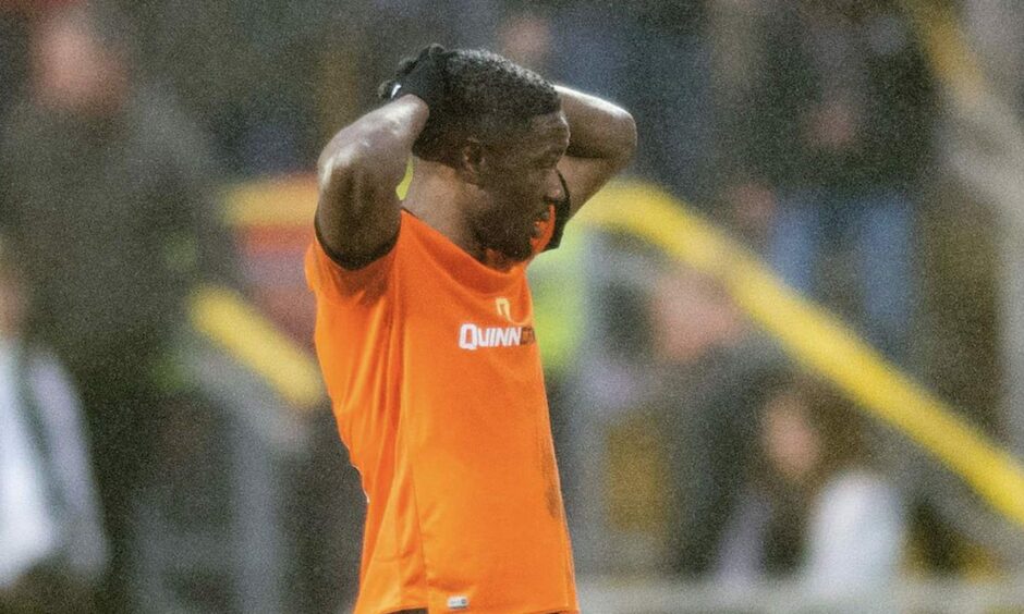 Arnaud Djoum in disbelief as Dundee United slip to defeat against St Johnstone