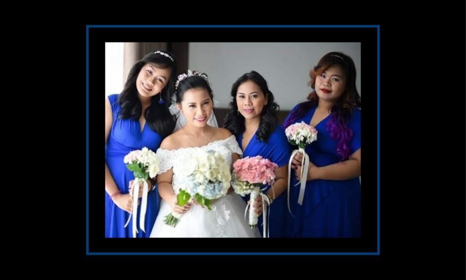 Bennylyn Burke and bridesmaids on her wedding day in Samar, the Philippines
