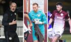 From left: Kelty Hearts' John Potter, Darren Jamieson and Jamie Barjonas. Images: SNS and Craig Brown.