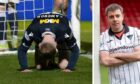 Dundee attacker Lyall Cameron rues a missed chance at Morton (left) while Paul McGowan has joined Dunfermline (right).