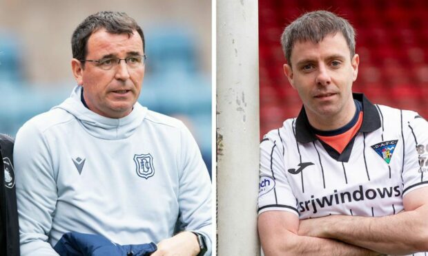 Dundee boss Gary Bowyer (left) and new Dunfermline loanee Paul McGowan (right). Images: SNS.